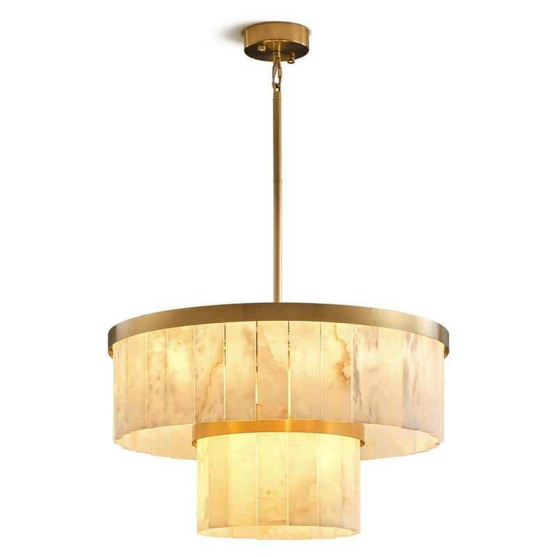 Elegant layered alabaster chandelier with natural stone panels