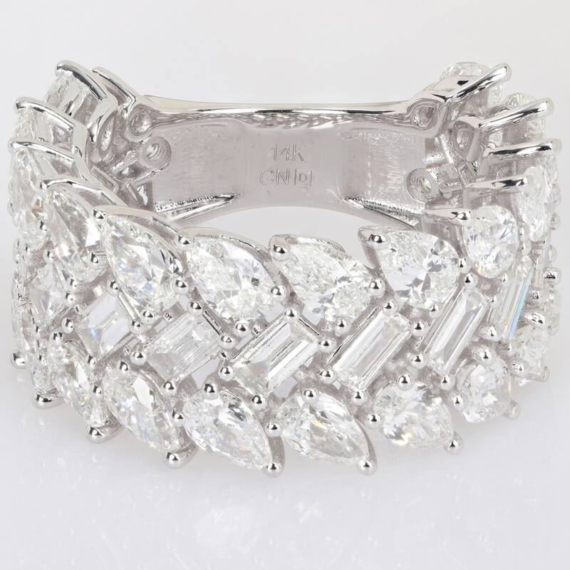 Miadora 6 5/8ct TDW Multi-shape Diamond Three-Row Ring in 14k White Gold
