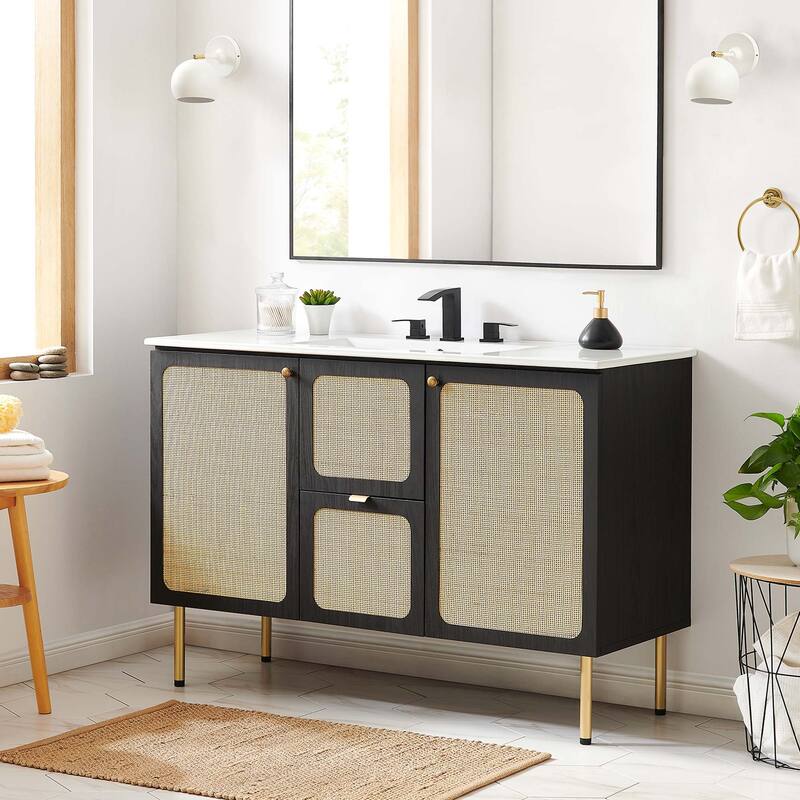 Chaucer 18"/24"/30"/36"/48"Single Basin/48" White Basin Bathroom Vanity - 48" wide single basin - Black