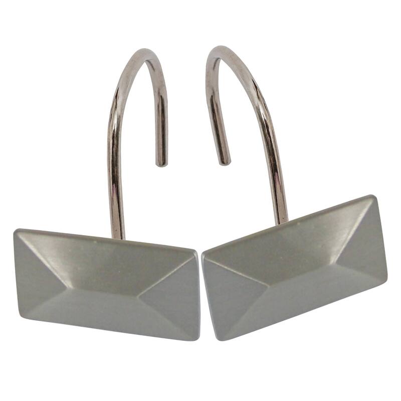 12 Piece Set - Satin Nickel Heavy Duty Shower Rectangle Curtain Hooks Rings Rustproof Metal - Satin Nivkel