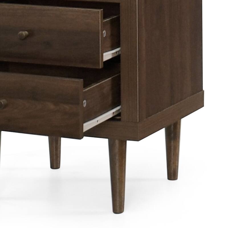 2-Drawer Nightstand with Mid-Century Design, Faux Wood Frame, and Rubberwood Legs, Storage Shelf