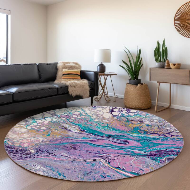 Premium Washable Super Soft Abstract Contemporary Mayfield Rug - Multi - 8' x 8' - Round