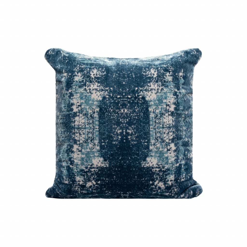HomeRoots 20" X 20" Blue And Ivory Polyester Abstract Zippered Pillow