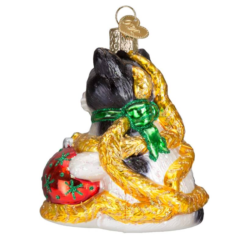 Holiday Kitten Playing with Garland and Tree Decorations Ornment - Multi
