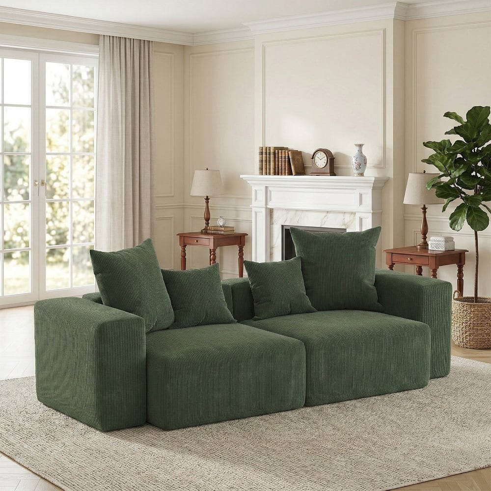 Oversized Corduroy Upholstery Modular Sofa No Assembly