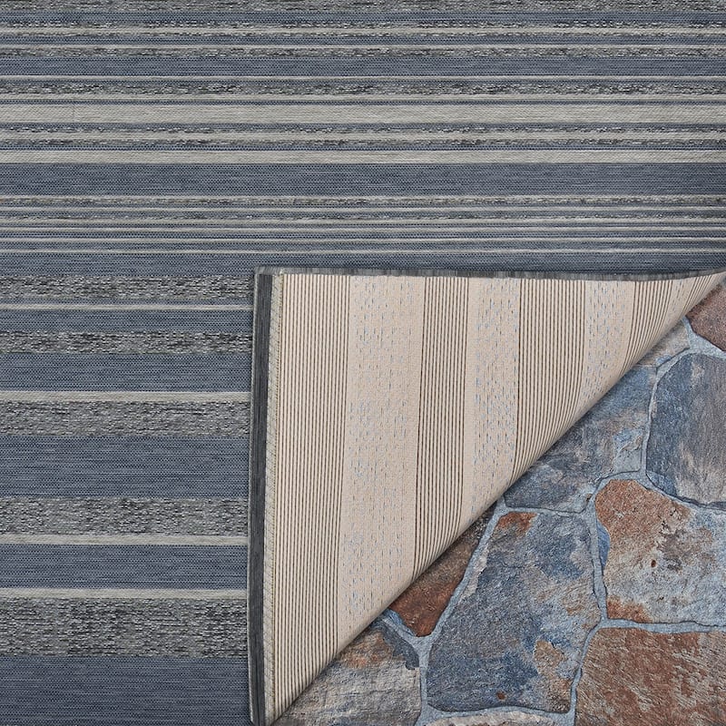 Gelato Bungalow Stripe Gray Indoor/Outdoor Area Rug
