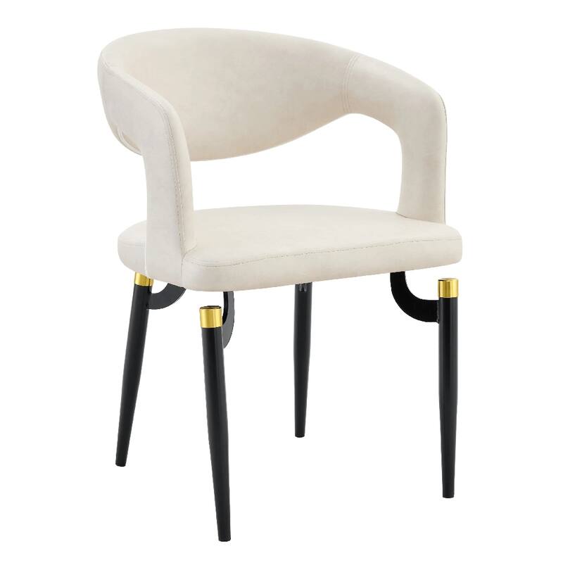Entice Dining Chairs Upholstered Leather with Iron Legs Modern Accent Arm Chairs - Cream