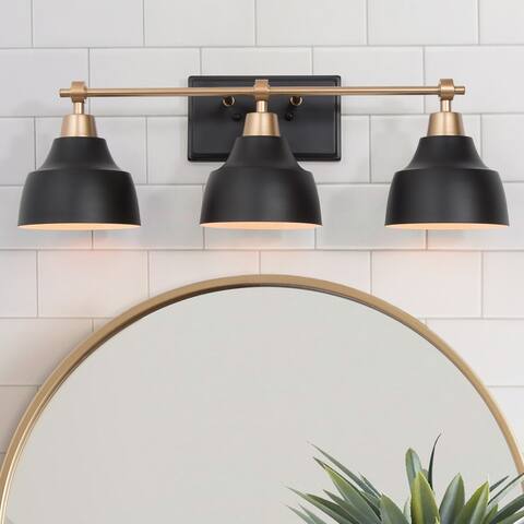 Mid-century Modern Black Gold 3-Light Bathroom Vanity Lights Wall Sconces for Powder Room - L24.5"x W 7"x H 8"
