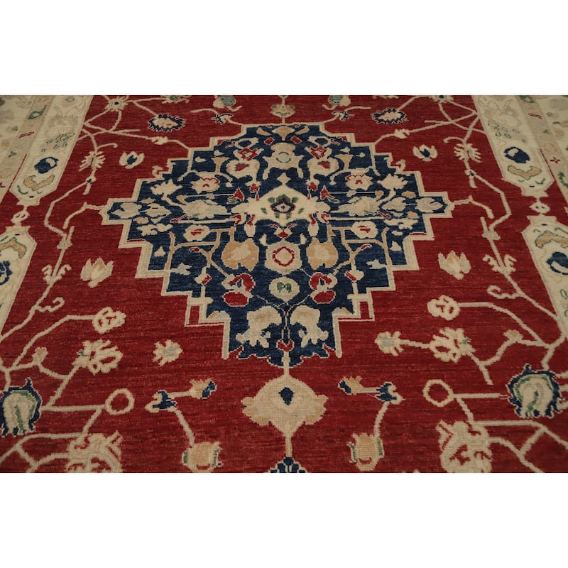 Hand Knotted Oriental 100% Wool Carpet Transitional Medallion Red Oushak Area Rug - 9' 8'' X 8' 2''