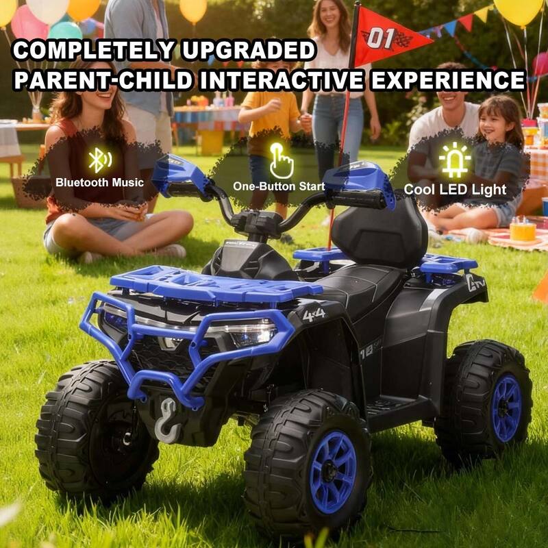 24V Kids Ride On Car with Bluetooth & LED Lights, Blue Electric Off-Road Vehicle Battery Powered Electric Vehicle