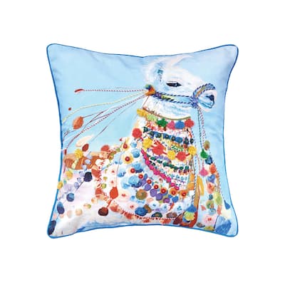 22" x 22" Llama Boho Blue Multicolor Cotton Decor Throw Pillow Cover And Insert Set