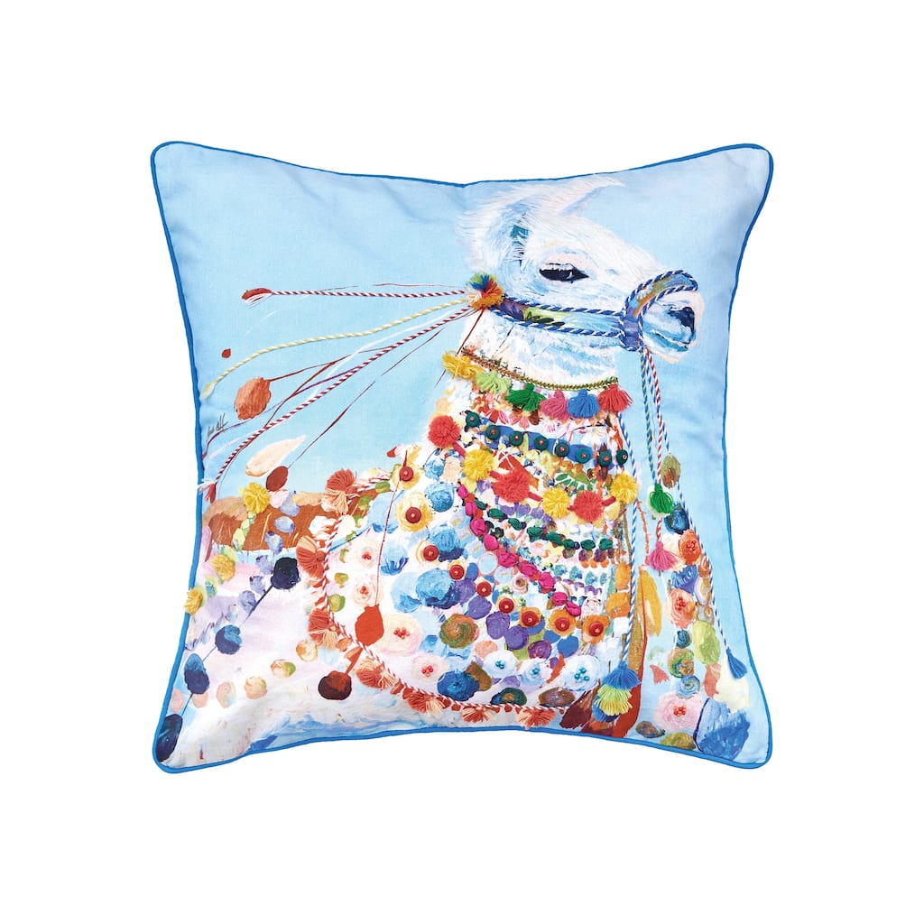 22" x 22" Llama Boho Blue Multicolor Cotton Decor Throw Pillow Cover And Insert Set