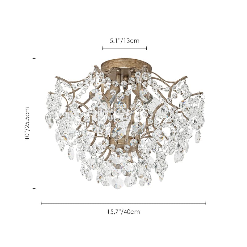 3-Light Modern Glam Sputnik Crystal Flush Mount Light with Crystal Beads Accents