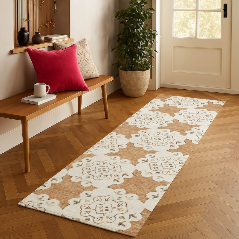 Machine Washable Indoor/ Outdoor Global Motif Chantille Rug