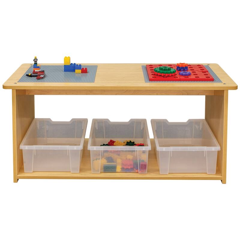Tot Mate Laminate Preschool Play Center, Fully Assembled, 3 Bins Included, 33" W x 20" D x 19.5" H - Maple