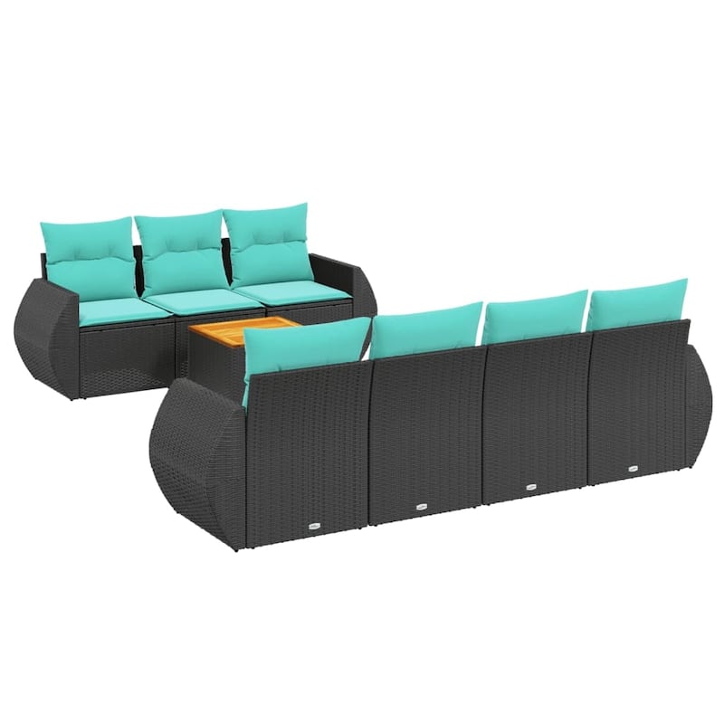 vidaXL 8 Piece Patio Sofa Set with Cushions Black Poly Rattan - 21.7 x 24.4 x 27.2