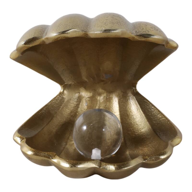 Metal Glass Figurine Clam Shape Pearl Detail Coastal Decor - 4.75"