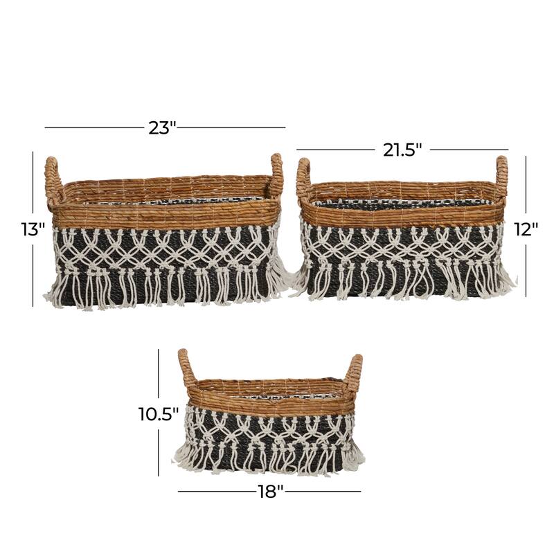 Black Banana Leaf Bohemian Storage Basket (Set of 3) - S/3 23", 22", 18"W