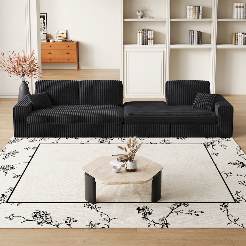 Corduroy Sleeper Sofa Bed L-shaped Sectional Sofa with Chaise, Living Room 2-in-1 Convertible Couch with Detachable Neck Pillows