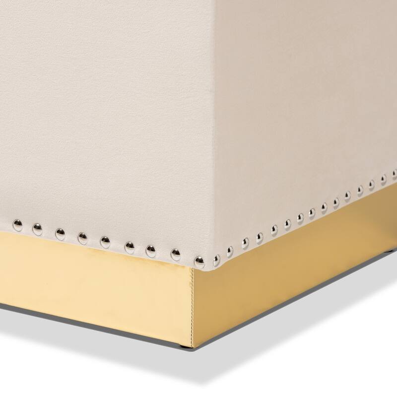 Powell Glam and Luxe Velvet Fabric and Gold PU Leather Storage Ottoman