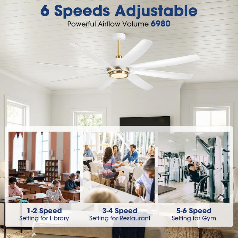 72" White Modern ABS 8-Blade DC Motor Ceiling Fan with Dimmable LED Light and Remote