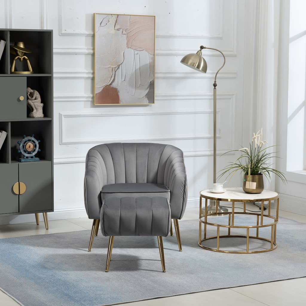 Velvet Accent Chair with Ottoman