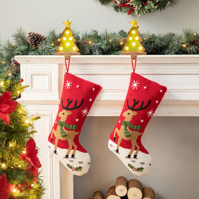 Glitzhome Christmas Reindeer Fox Cat Dog Dinosaur Warm Hooked Stocking