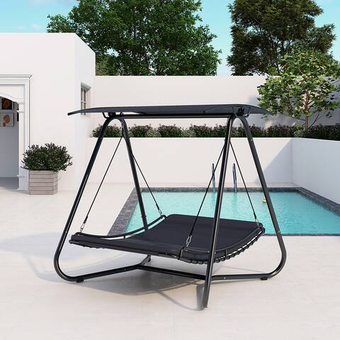 Outdoor Swing Hammock Bed With Canopy for Patio, Black