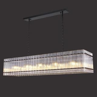 10-Light Black Rectangular Crystal Chandelier