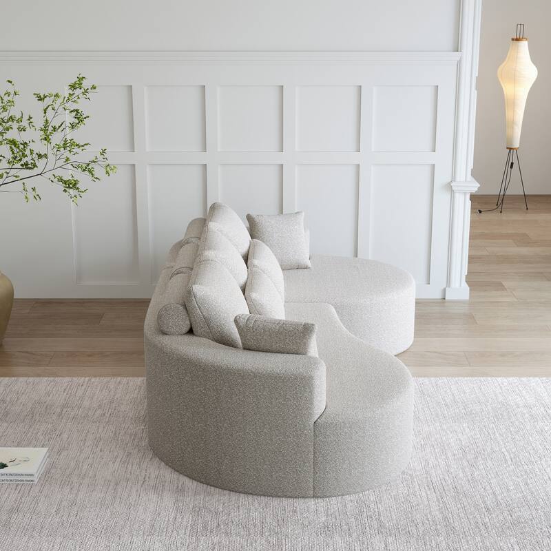 Oversized Chenille Upholstered Boneless Sofa, L-Shaped Curved Sectional Sofa, Deep Seat Cloud Couch with 7 Pillows
