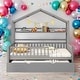 preview thumbnail 1 of 10, Modern Full Size House Bed Kids Bed with Twin Size Trundle and Shelf,Playhouse Design Grey