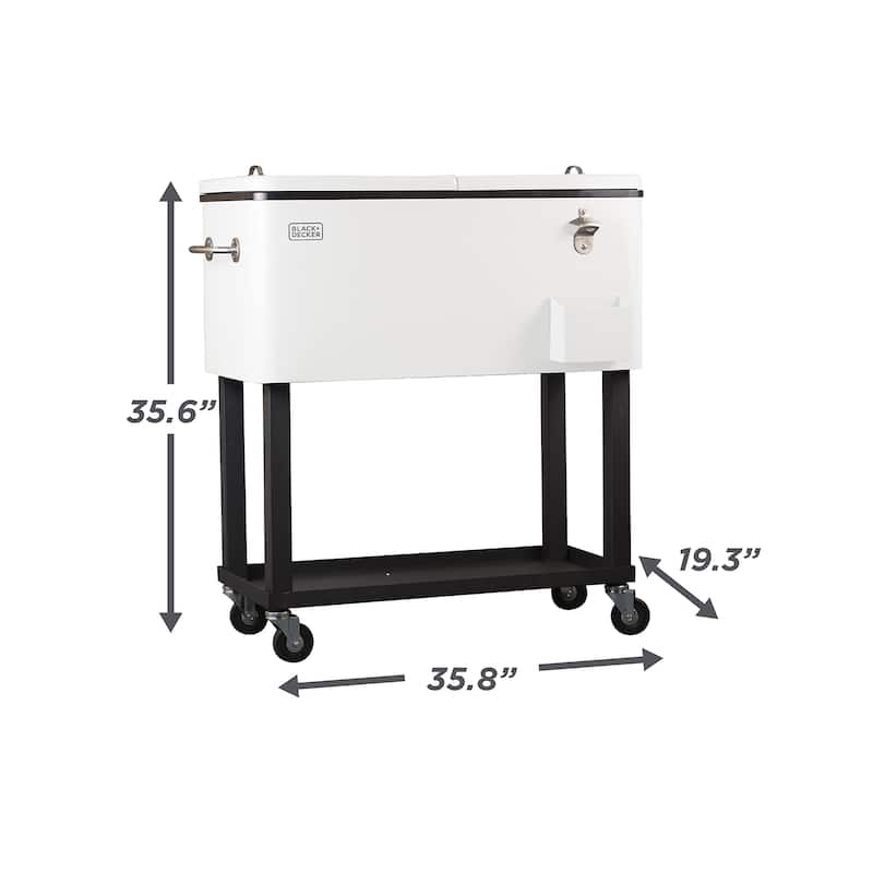 BLACK+DECKER, Mobile Cooler Cart, 2 Door Seal Lid, Bottle Opener with Catch Basin, Bottom Storage Tray - N/A
