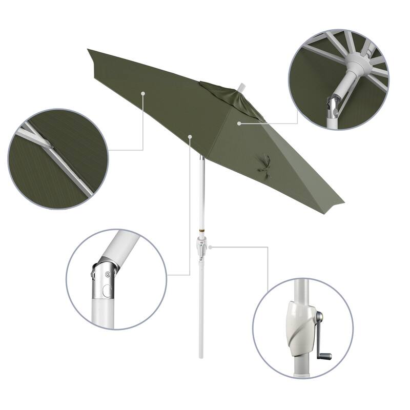 California Umbrella 7.5' Round Crank Lift, Push Button Tilt Aluminum Patio Umbrella, White Finish, Outdoor Rated Red Fabric