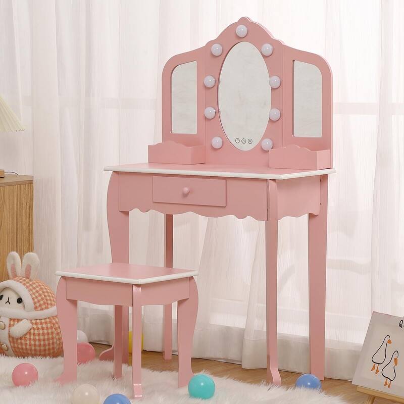 Princess Vanity Set with Touch Light and 3 Mirrors - Pink