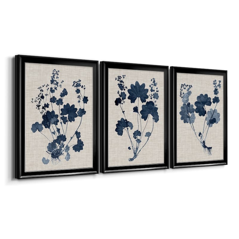 Navy & Linen Leaves II Premium Framed Canvas - Ready to Hang - Multi-Color