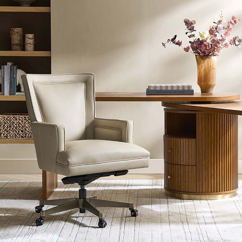 HULALA HOME Jacinto Modern Swivel Genuine Leather Upholstered Office Chair with Height Adjustment Function and Ergonomic Back