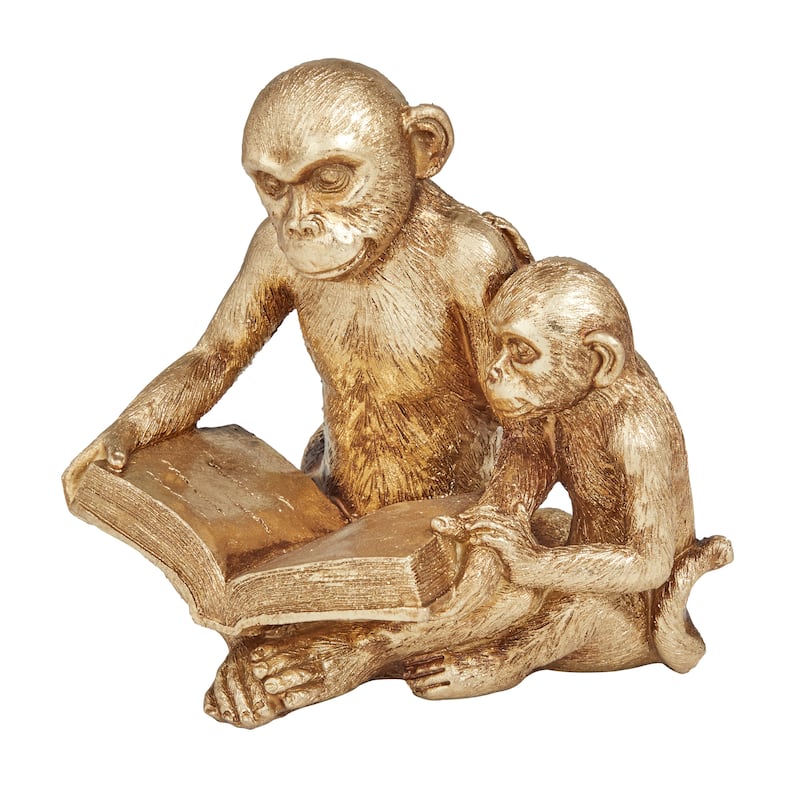 Gold Polystone Monkey Decorative Sculpture - 9 x 6 x 7
