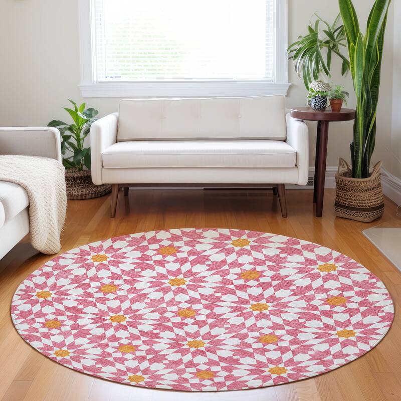 Premium Washable Super Soft Modern Mosaic Mayfield Rug - Pink - 8' x 8' - Round