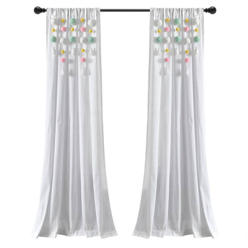 Lush Decor Boho Pom Pom Tassel Linen Window Curtain Panel (Single)
