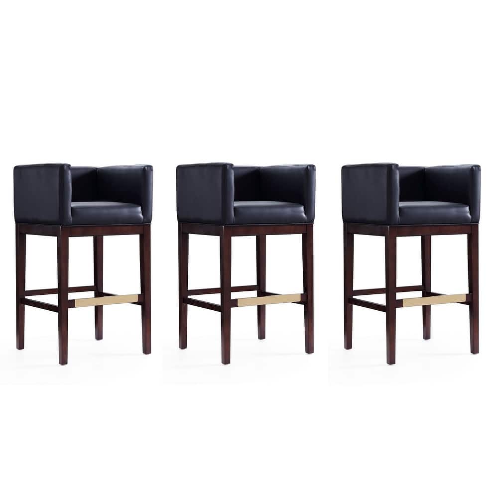 Manhattan Comfort Kingsley 38 in. Dark Walnut Beech Wood Barstool (Set of 3)