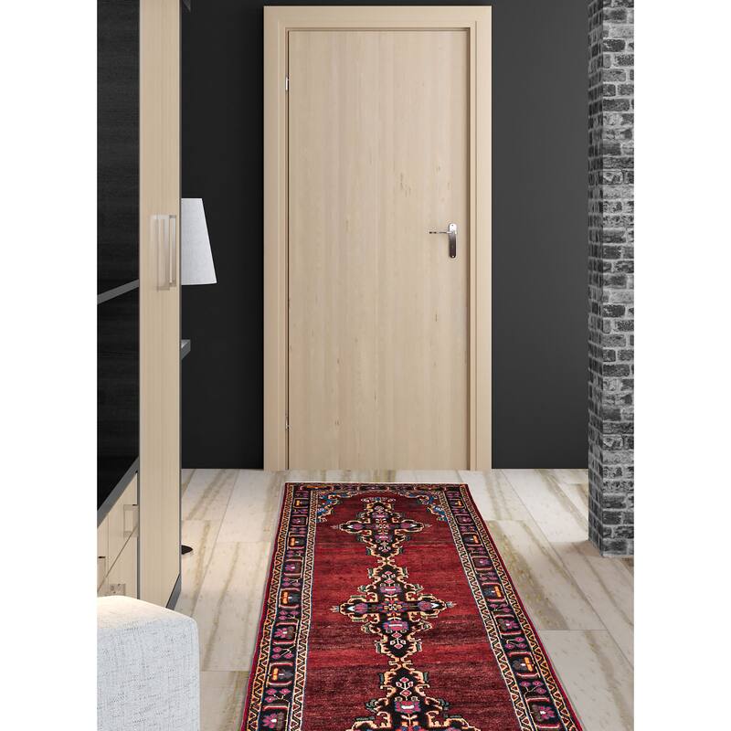 ECARPETGALLERY Hand-knotted Anatolian Vintage Dark Red Wool Rug - 3'7 x 10'1