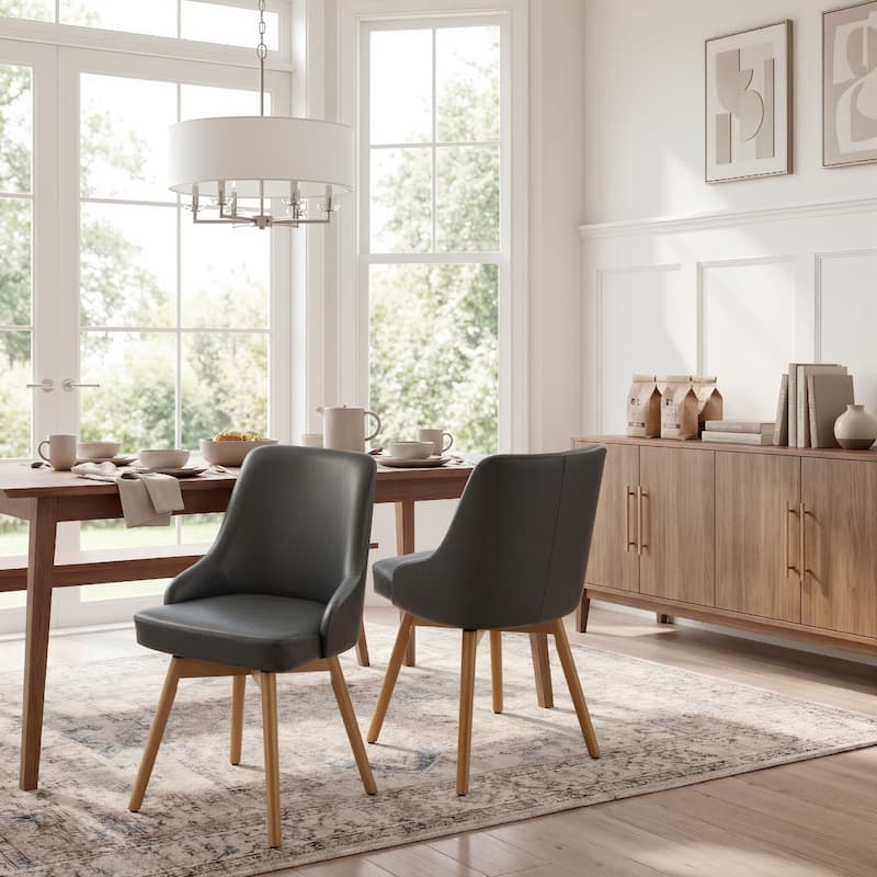 Art Leon Set of 2 Minimalist Dining Chair with Classic Wood Legs