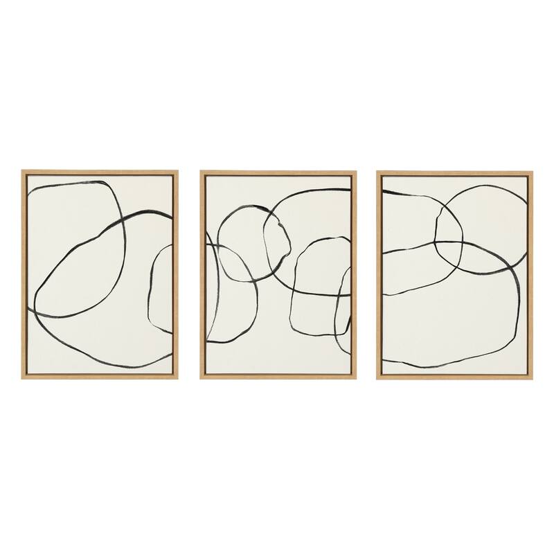 Kate and Laurel Sylvie Dancing Circles BW Framed Canvas by Teju Reval