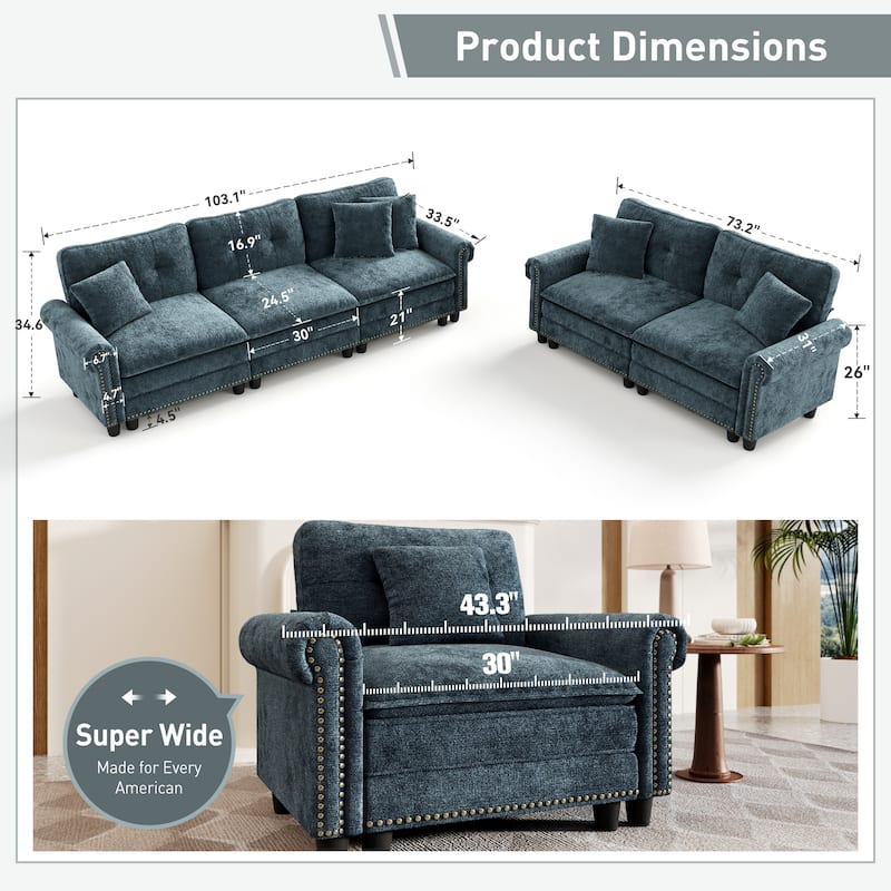 MAISON ARTS Mid-Century Modern Oversized Modular Sectional Couch Set with Ottoman, Cloud Sofa with Throw Pillows for Living Room