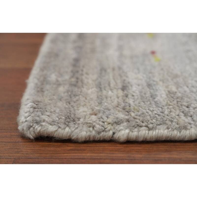 Hand Knotted Oriental Viscose Silk Carpet Tribal Animal Pictorial Greys & Charcoal Gabbeh Area Rug - 8' 8'' X 6' 2''