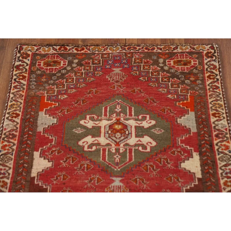 Geometric Shiraz Persian Vintage Runner Rug Handmade Wool Carpet - 2'4"x 5'0"