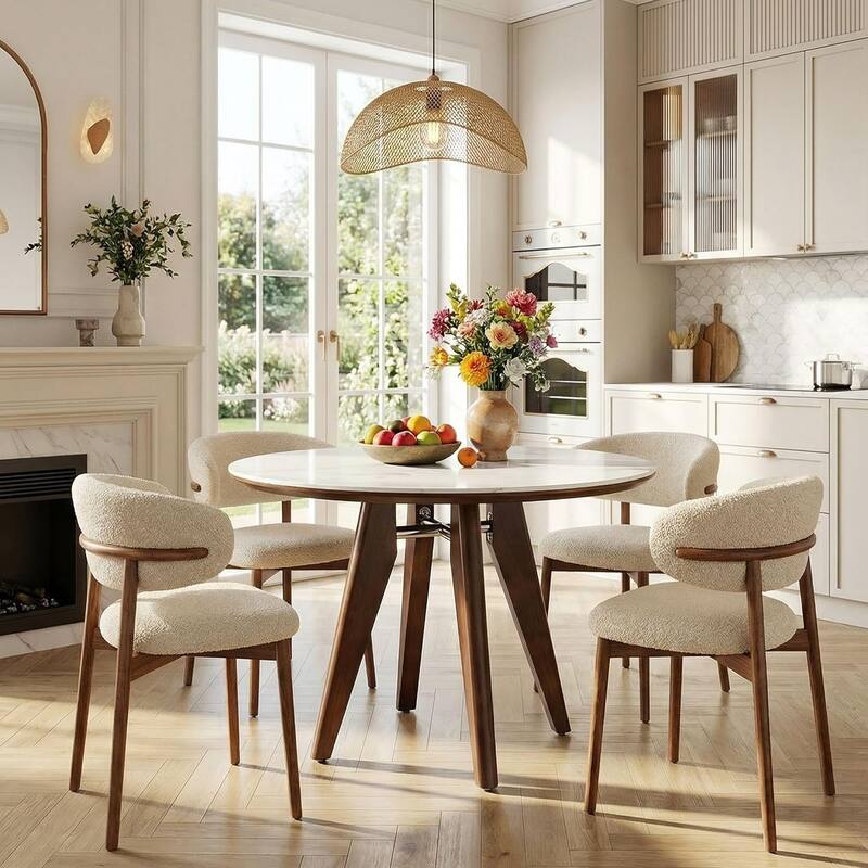 31.5" Round Dining Table, Modern Kitchen Table with Solid Wood Legs for Dining Room, Living Room