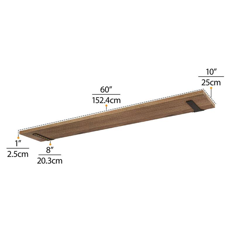 Wallniture Palm 60 Inch Long Floating Shelf for Wall, Kitchen and Living Room Decor, Bookshelf, Home Organization, Burnt, 2 Pcs