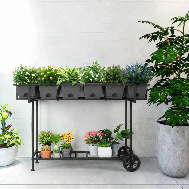 Raised Garden Bed Outdoor with Wheels Elevated Planter Box with Legs and Storage Shelf