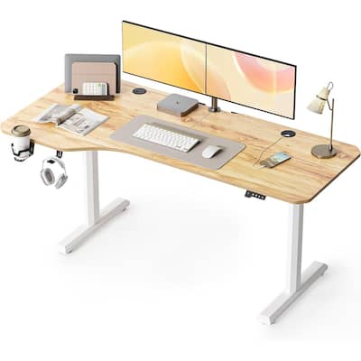 FEZIBO Height Adjustable Electric Standing Desk, Stand up Table, Sit Stand Home Office Desk with Splice Board
